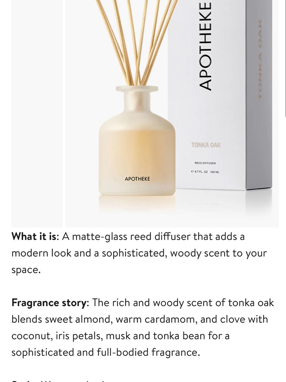 Apotheke Tonka Oak Reed Diffuser — Cream Matte Glass